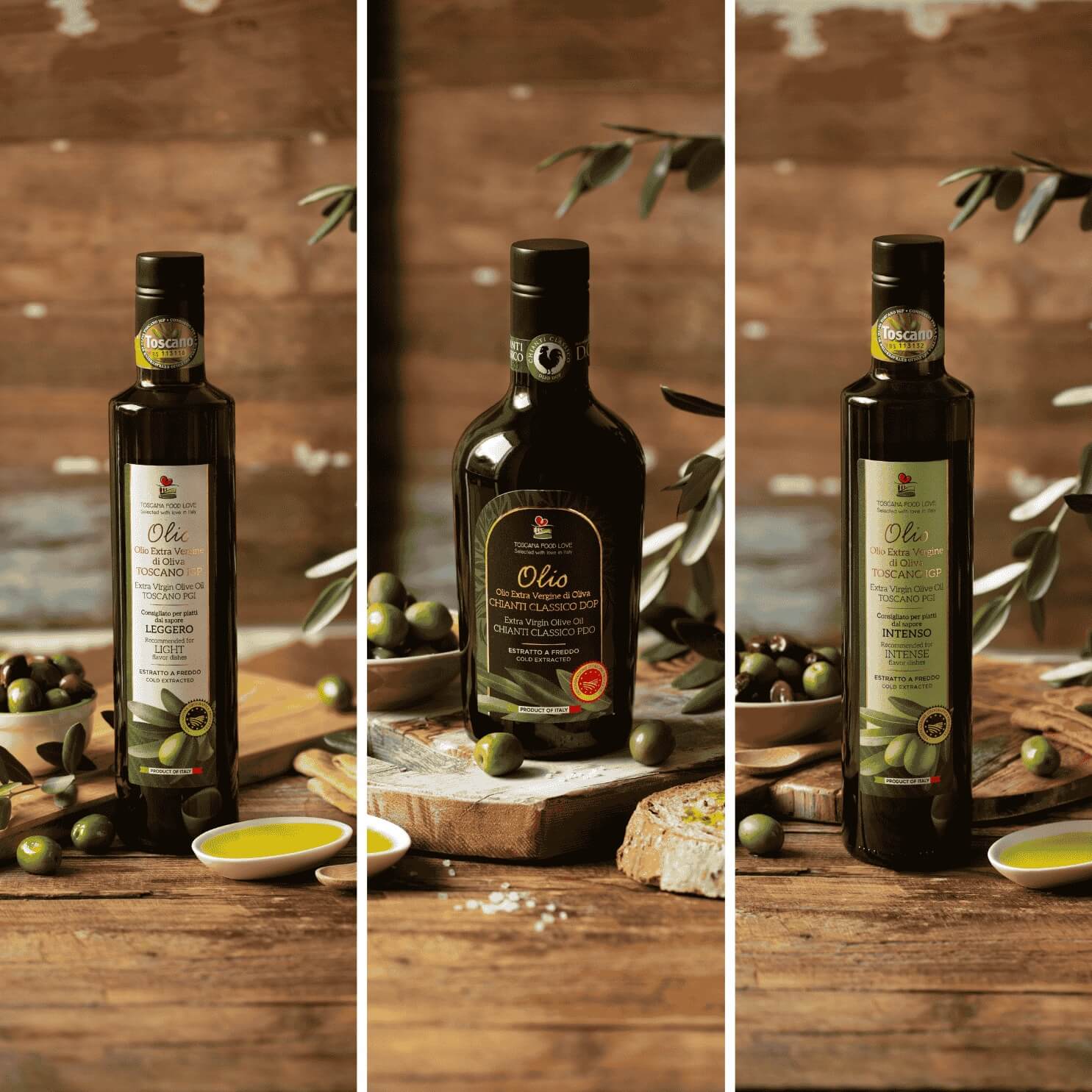 Toscano DOP and PGI Extra Virgin Olive Oil Trio | PGI Light, Chianti DOP & PGI Intense