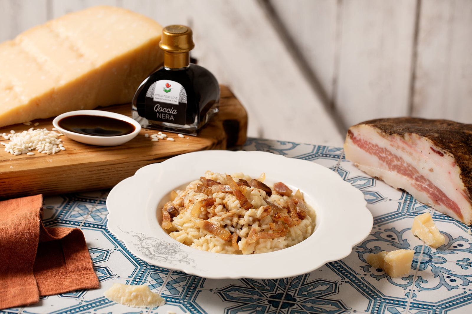 RISOTTO ALLA PARMIGIANA with crispy guanciale and balsamic dressing