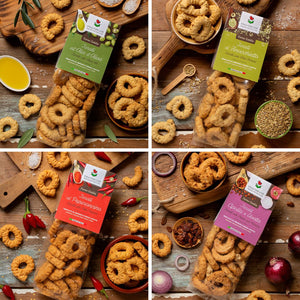 Taralli Tasting - four Forno Emilia flavors, top view